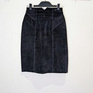 Vintage Black Suede Pencil Skirt Size 10 Grungy 80s Punk Leather Midi Skirt